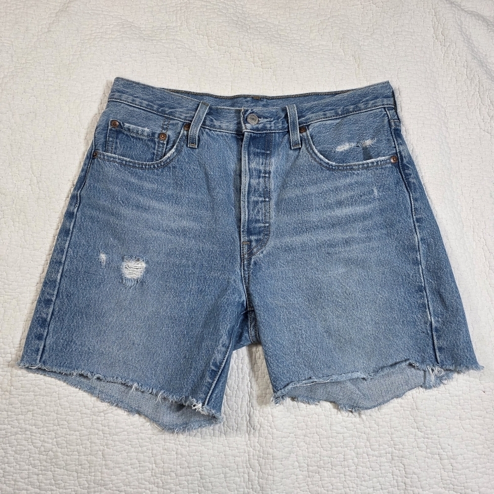 Levi's 501 Big E Cut Off Button Fly Distressed Jean Shorts